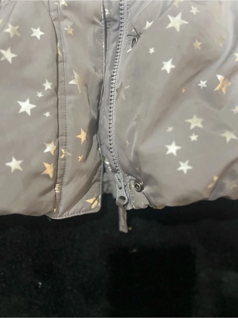 The Children's Place Gray Star-Print Puffer Coat with Faux-Fur Hood